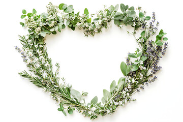 Botanical Frame with Green Leaves and Lavender on White Background. 