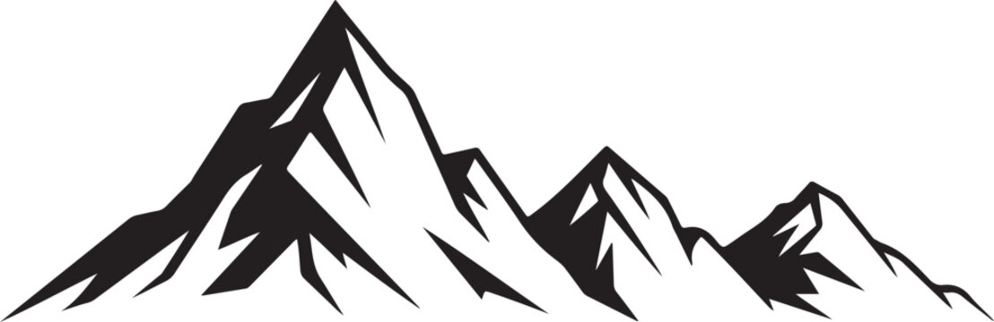 Simple black and white illustration of a mountain range landscape