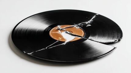 Obraz premium broken vinyl record on white background