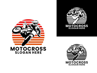 Motocross jumping freestyle with circle lines logo design vector template. Motocross sport logo icon design