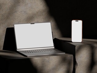 Fototapeta na wymiar Responsive Web Design and website Mockup, Devices Mock up, Smartphone desktop tablet laptop template Mockup