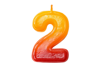 Vibrant number two candle isolated on transparent background