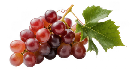Bunch of red grapes purple leaf isolated on a transparent background