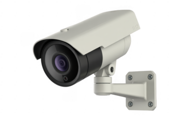 White Security Camera black lens isolated on a transparent background