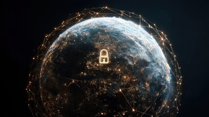 Abstract Globe Graphic with Security Lock Symbolizing Data Protection and Digital Safety in a Connected World