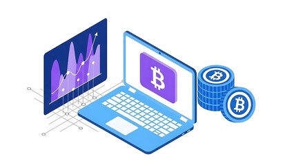 Cryptocurrency trading and bitcoin investment concept on laptop