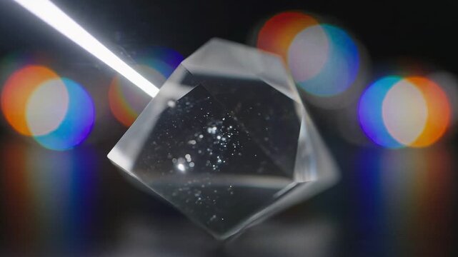 Quantum Computing Breakthroughs concept. A crystal prism reflecting colorful lights.