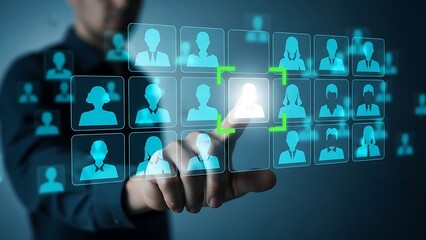 Selecting a target candidate from a virtual display of numerous professional profiles