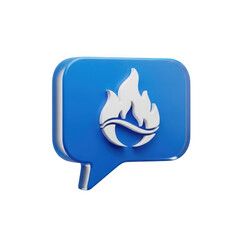 Blue speech bubble with white flame icon
