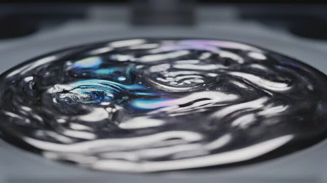 Quantum Computing Breakthroughs concept. Liquid forming droplets on a surface with a glossy appearance.