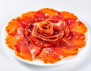 Jam&oacute;n Ib&eacute;rico served on a plate in a Spanish kitchen with a simple design and presentation