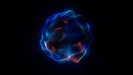 Ultramarine particle energy sphere cosmic space. Blue particles create luminous rotating wave motion isolated black background abstract sci fi visual power field depth atmosphere futuristic design ©  Seamless Loop