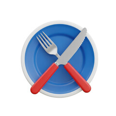 Crossed flatware on blue plate