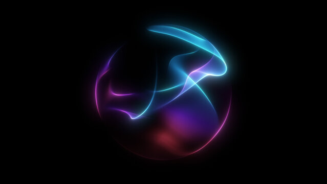 Glowing blue magenta gradient sphere luminous wavy purple 3D ball bright web energy form round smooth glass surface dynamic plasma vortex dark background futuristic sci fi abstract cosmic visual