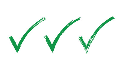 Brush Stroke Checkmark Icons, Hand-Drawn Approved Tick Vectors