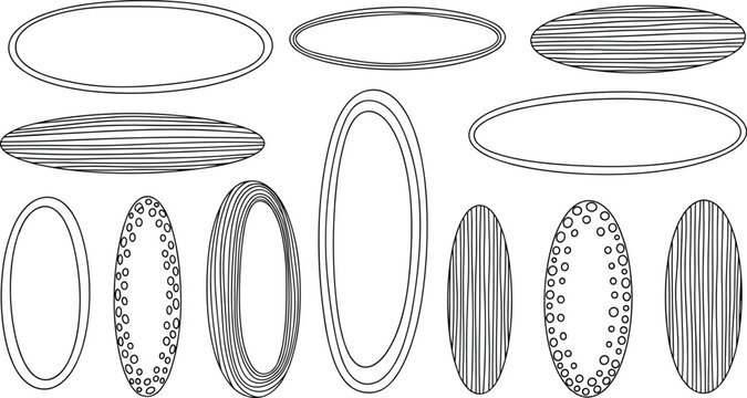 vector illustration of elliptical shapes with varied fill patterns and border styles for design, comparison, and classification