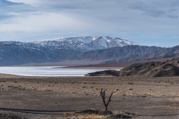 Stunning view of the dried-up Orto-Tokoy Reservoir in the Issyk-Kul region of Kyrgyzstan. The problem of water scarcity in Central Asia.