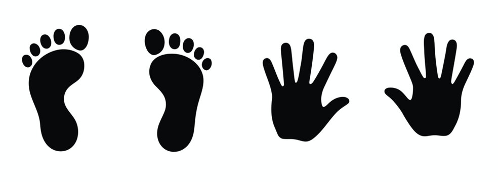 Childs foot and hand prints icon, vector on isolated white background, minimal baby footprint and handprint illustration suitable for nursery design, kids products, parenting graphics
