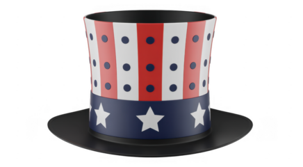 American hat with red white and blue stars stripes isolated on a transparent background
