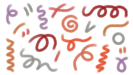 Hand-Drawn Doodle Style Swirls and Lines Illustration in Pastel Red, Orange, Purple, and Gray on White Background - Transparent PNG