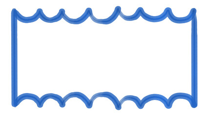 Blue Scalloped Rectangle Border Frame for Text or Image Overlay on Transparent Background, Decorative Graphic Element