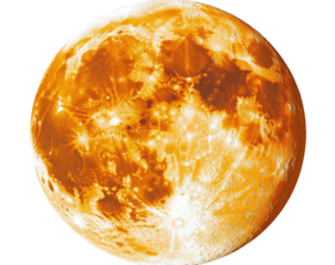 Golden moon with detailed craters and textured surface