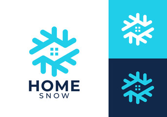 Obraz premium snow and home logo. heating cooling snowflake conditioning vector design concept