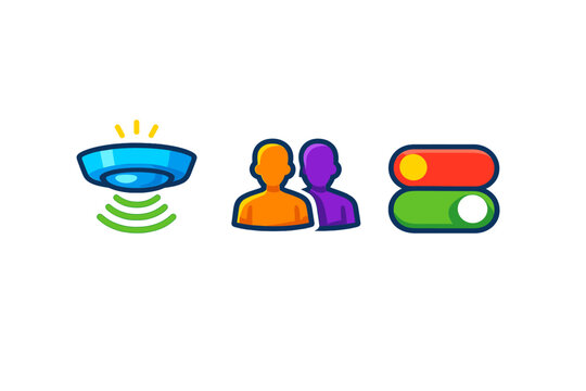 Smart home icons: sensor, users, and toggle switches