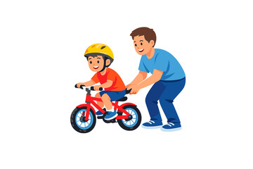 Father teaching son to ride a bicycle