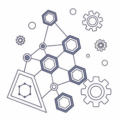 Advanced engineered material ecosystem, conceptual design, representing a web of interconnected components for futuristic applications