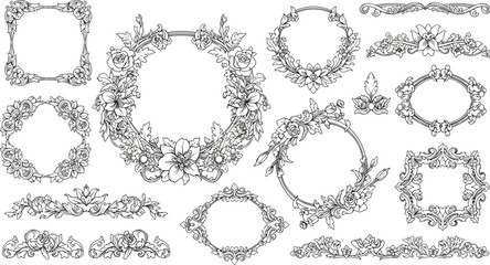 ornate floral frame icons featuring decorative borders with flowers, leaves, and swirls