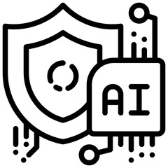 shield protection safety security ai technology chipset simple line icon
