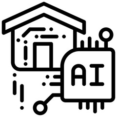 smart home technology ai control chipset circuit simple line icon