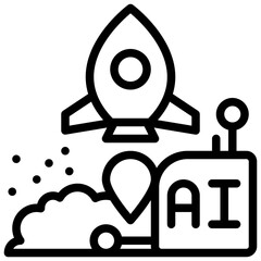 startup rocket launcher knowledge ai technology simple line icon
