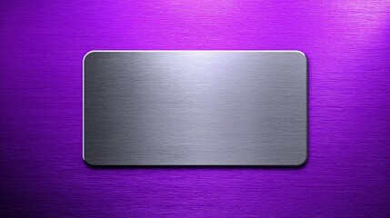 Rectangular metal nameplate on purple brushed metal background