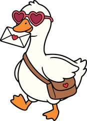 Cute Love Mail Goose Vector Illustration for Valentine&rsquo;s Day.