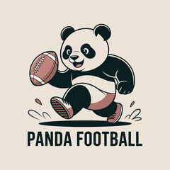A cartoon panda character playfully running with a football and sporting a smile Illustration