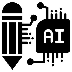 pencil writing learning ai technology generate article solid glyph icon