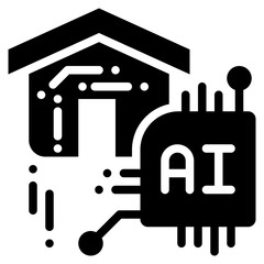 smart home technology ai control chipset circuit solid glyph icon