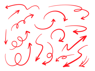 シンプルなペンの手書きの矢印セット ベクター 赤