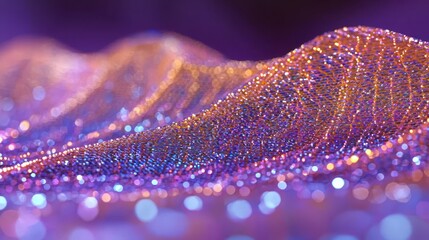 Luminous, sparkling, undulating net in violet/orange, softly blurred in depth of field