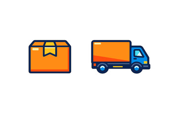 Fototapeta premium Delivery truck and package icons with glow effect