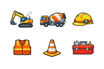 Naklejka premium Construction icons set on dark background