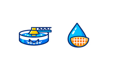 Obraz premium Water treatment process icons: clarification and filtration