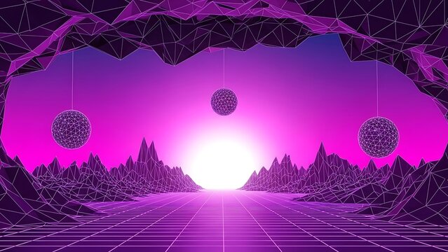 Retro futuristic cityscape with glowing neon lights and a vibrant sunset evoking 1980s synthwave aesthetic and digital art style - Powered by Adobe