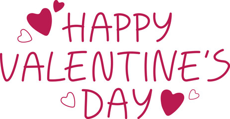 happy valentine`s day message with red hearts, hand drawn vector illustration, isolated design element for greeting card, banner, invitation, poster