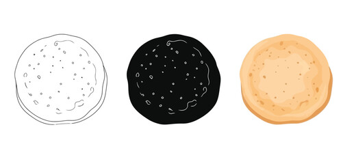 Fototapeta premium Pancakes Vector Set in Three Styles — Line Art, Silhouette and Color Version for Islamic Design, App UI, Posters and Branding