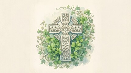 Celtic cross design nature setting digital artwork serene environment artistic viewpoint symbolizing heritage and faith