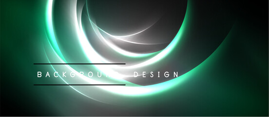 Abstract neon swirls, glowing lines create dynamic background. Dark space emphasizes bright curves, modern design element.