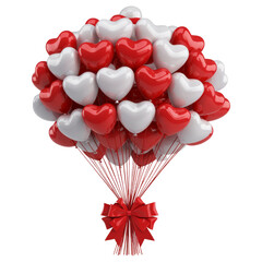 Untitled Vibrant cluster of glossy red and white heart balloons tied with a festive red bow, isolated on transparent background- 1
